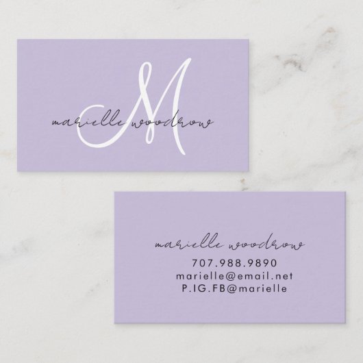 Minimalistische script monogram paarse visitekaart visitekaartje (Voorkant / Achterkant)