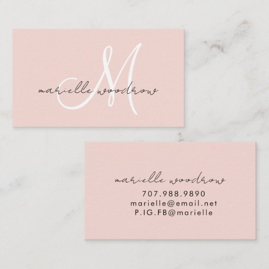 Minimalistische script monogram roze roze visiteka visitekaartje (Voorkant / Achterkant)