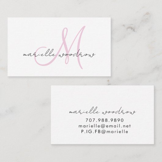 Minimalistische script monogram roze visitekaartje (Voorkant / Achterkant)