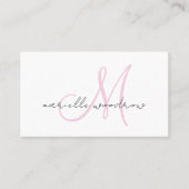 Minimalistische script monogram roze visitekaartje (Voorkant)