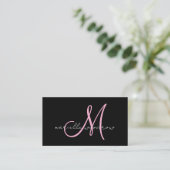 Minimalistische script monogram roze zwart visitek visitekaartje (Staand voorkant)