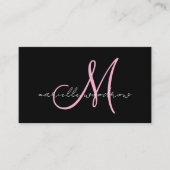 Minimalistische script monogram roze zwart visitek visitekaartje (Voorkant)
