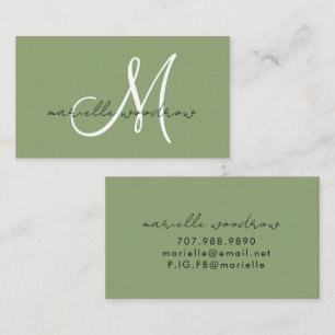 Minimalistische script monogram saliegroen Visitek Visitekaartje