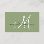 Minimalistische script monogram saliegroen Visitek Visitekaartje (Voorkant)