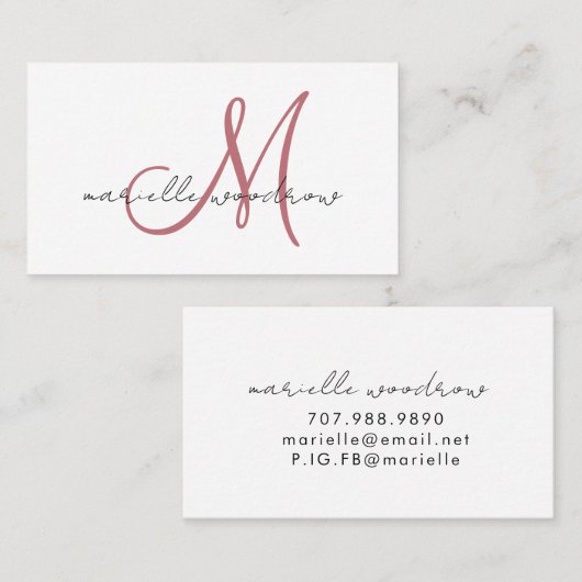 Minimalistische script monogram terracotta visitek visitekaartje (Voorkant / Achterkant)