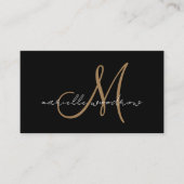 Minimalistische script monogram zwarte gouden visi visitekaartje (Voorkant)