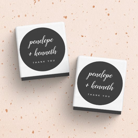 Minimalistische Script Names Modern Wedding Black Ronde Sticker