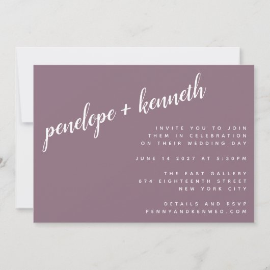 Minimalistische Script Names Modern Wedding | Plum Kaart (Voorkant)