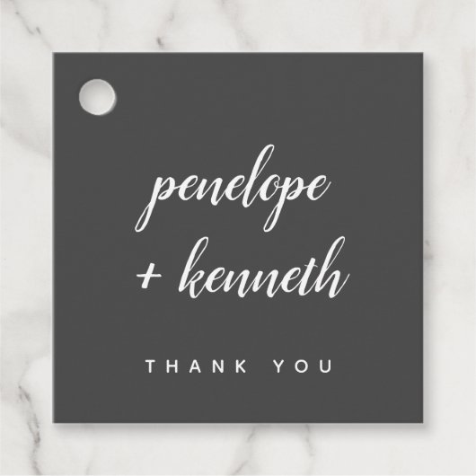 Minimalistische Script Names Modern Wedding | Zwar Bedankjes Labels (Voorkant)