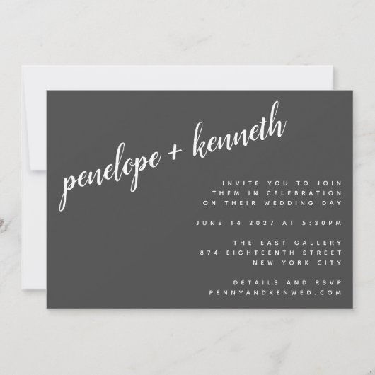 Minimalistische Script Names Modern Wedding | Zwar Kaart (Voorkant)