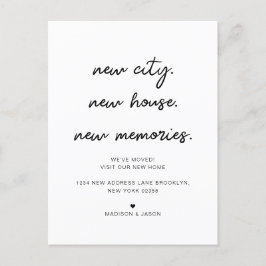 Minimalistische script nieuwe verhuis aankondiging briefkaart