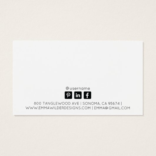 Minimalistische script oorbellen displaykaart visitekaartje (Achterkant)