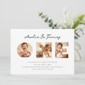 Minimalistische Script Photo Collage Eerste Verjaa Kaart (Staand voorkant)