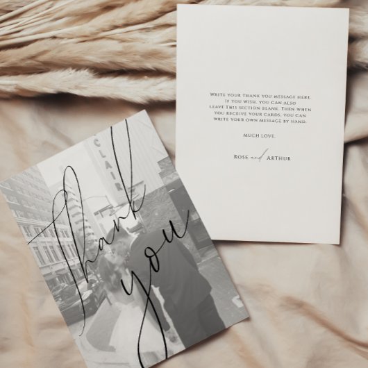 Minimalistische script plat bedankkaart foto kaart