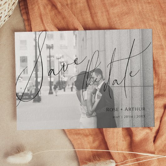 Minimalistische Script Platte 'Save the date' kaar Kaart