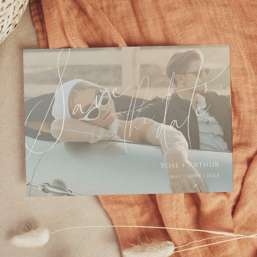 Minimalistische Script Platte 'Save the date' Kaar Kaart