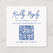 Minimalistische Script QR Code Blauwe Trouw Huweli Informatiekaartje (Voorkant)