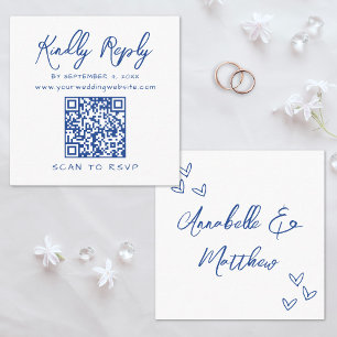 Minimalistische Script QR Code Blauwe Trouw Huweli Informatiekaartje