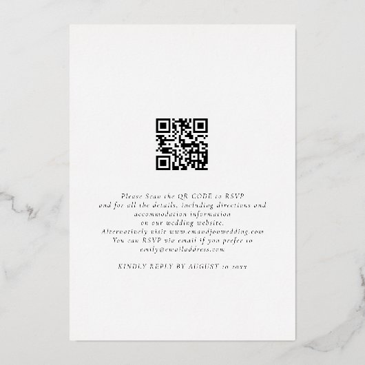 Minimalistische Script QR Code Huwelijk Luxe Folie Uitnodiging (Achterkant)