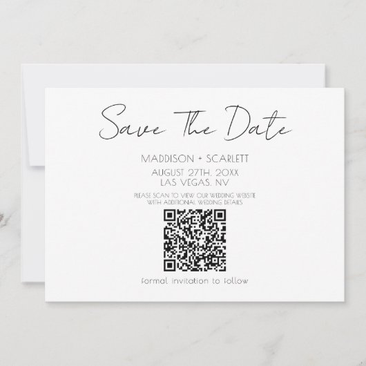 Minimalistische script QR-code save the date  Kaart (Voorkant)