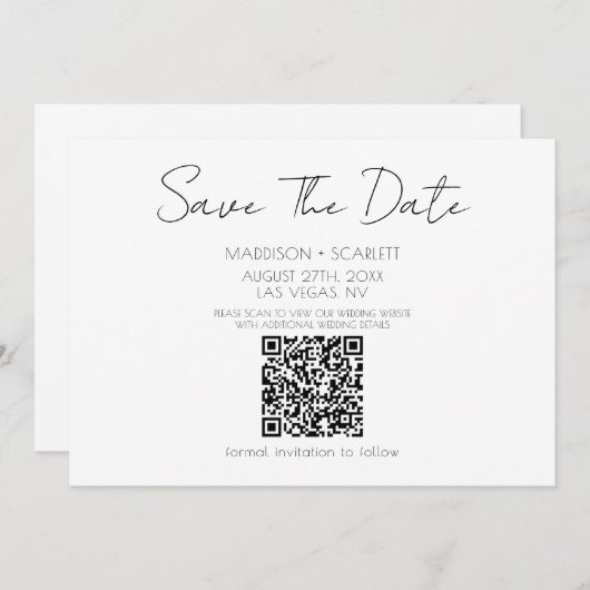 Minimalistische script QR-code save the date  Kaart (Voorkant / Achterkant)
