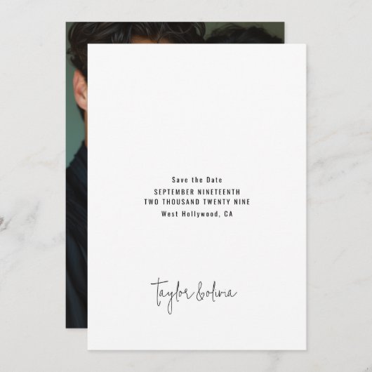 Minimalistische Script Redactie Foto Bruiloft Save The Date (Voorkant / Achterkant)