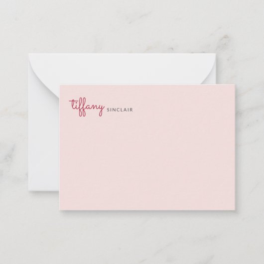 Minimalistische Script Roze Roze Moderne Chic Aang Notitiekaartje (Voorkant)