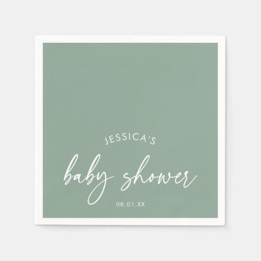Minimalistische Script Sage Groene Baby Shower Servet (Voorkant)
