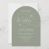 Minimalistische Script Sage Groene Foto Trouwboog Kaart (Voorkant)