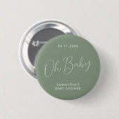 Minimalistische script saliegroene babyshower eleg ronde button 5,7 cm (Voorkant /achterkant)
