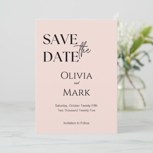 Minimalistische Script Save the Date | Elegante Bl (Staand voorkant)