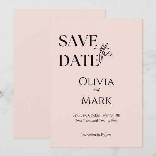Minimalistische Script Save the Date | Elegante Bl (Voorkant / Achterkant)