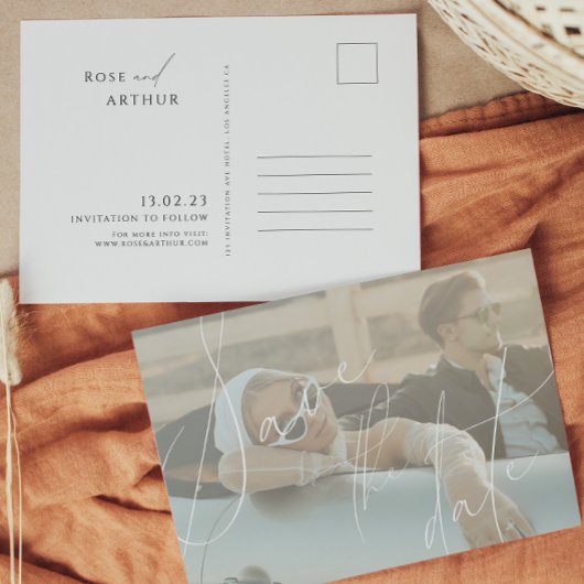Minimalistische Script Save The Date Uitnodiging P Briefkaart