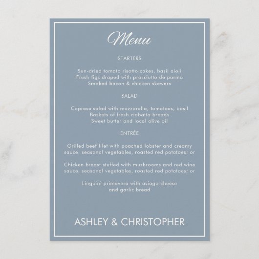 Minimalistische Script Slate Grey bruiloft recepti Menu (Voorkant)