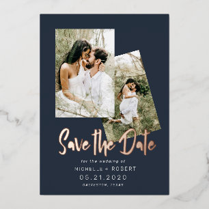 minimalistische script twee Foto Save The Date Fol Folie Uitnodiging