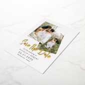 minimalistische script twee foto save the date folie uitnodiging (Gedraaid)