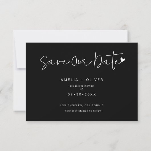 Minimalistische script typografie Strakke zwarte t Save The Date (Voorkant)