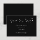 Minimalistische script typografie Strakke zwarte t Save The Date (Voorkant / Achterkant)