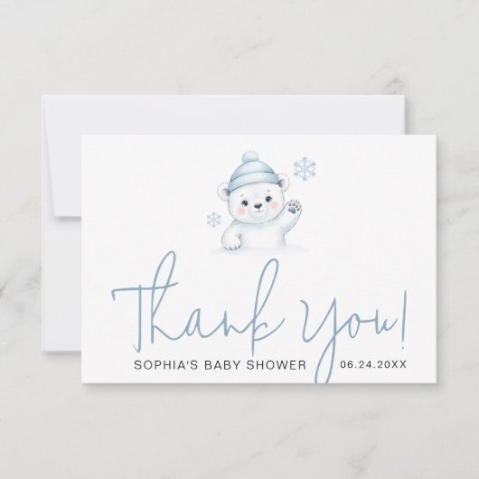 Minimalistische script typografie Winter Baby Show Bedankkaart (Voorkant)