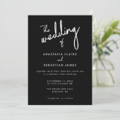 Minimalistische Script Zwart en Wit Foto Bruiloft Kaart (Staand voorkant)