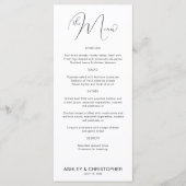 Minimalistische Script Zwart & Wit bruiloft recept Menu (Voorkant)