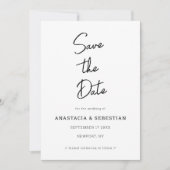 Minimalistische script zwart-wit foto trouwkaart save the date (Voorkant)