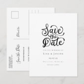 Minimalistische script zwart-wit save-the-date aankondigingskaart (Voorkant / Achterkant)