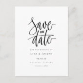 Minimalistische script zwart-wit save-the-date briefkaart (Voorkant)