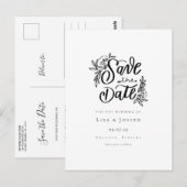 Minimalistische Script Zwart-Wit Save the Date Briefkaart (Voorkant / Achterkant)