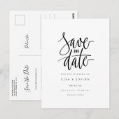 Minimalistische script zwart-wit save-the-date briefkaart (Voorkant / Achterkant)