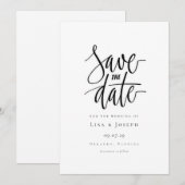 Minimalistische script zwart-wit save-the-date kaart (Voorkant / Achterkant)