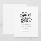 Minimalistische script zwart-wit save-the-datekaar aankondigingskaart (Voorkant / Achterkant)