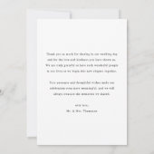 Minimalistische script zwart-wit trouwfoto bedankkaart (Achterkant)