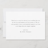 Minimalistische script zwart-wit trouwfoto bedankkaart (Achterkant)